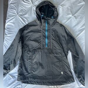 Gray Hooded Windbreaker with Blue Accents